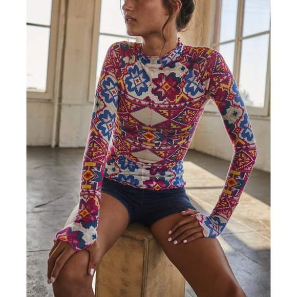 FP Movement Printed High Jump Long Sleeve / Fairisle Magenta - Picture 1 of 7